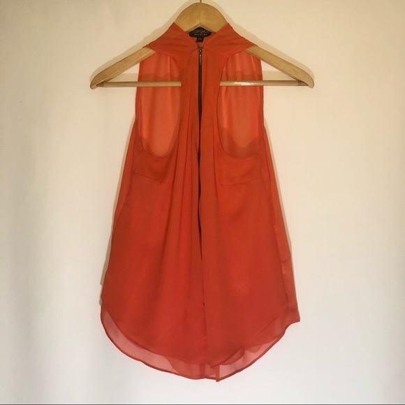 TOPSHOP SLEEVLESS SHEER BLOUSE TOP ZIP UP US 8 ORANGE - Picture 2 of 6